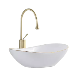 VELDMAN BIAŁA UMYWALKA NABLATOWA ZUZAN 48 cm  ZŁOTA KRAWĘDŹ