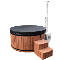Spa ogrodowe Balia Bora 200cm 6 osobowa 37 dysz Niecka akrylowa biała perła + Piec zewnętrzny na drewno