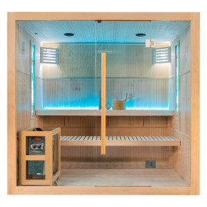 Sauna sucha z piecem HARVIA 8 kW kamieniem solnym i izolacją ścian Franco  210X160X200CM