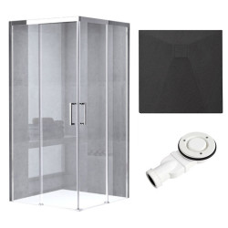 KABINA PRYSZNICOWA KWADRATOWA Z BRODZIKIEM KZ90B/RIKO CHROM/CZARNY 90x90 CM