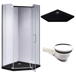 Kabina Prysznicowa pięciokątna KZ91A 80x80cm + brodzik ST07A Czarny diamond black