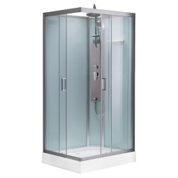 KABINA PRYSZNICOWA Z BRODZIKIEM Z HYDROMASAŻEM JANDA LEWA SZCZOTKOWANY CHROM 120X80 CM