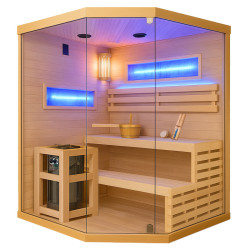 SAUNA FIŃSKA WYSOKOTEMPERATUROWA Z PIECEM HARVIA 6KW 4-5 OSOBOWA 150x150 CM