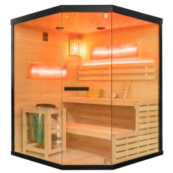 SAUNA FIŃSKA WYSOKOTEMPERATUROWA BLACK Z PIECEM HARVIA 6KW 4-5 OSOBOWA 150x150 CM