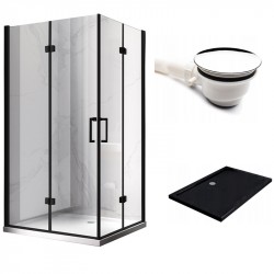 Zestaw Kabina Prysznicowa KZ12B BLACK 100x80cm CZARNA +ST03A 100x80 Czarny