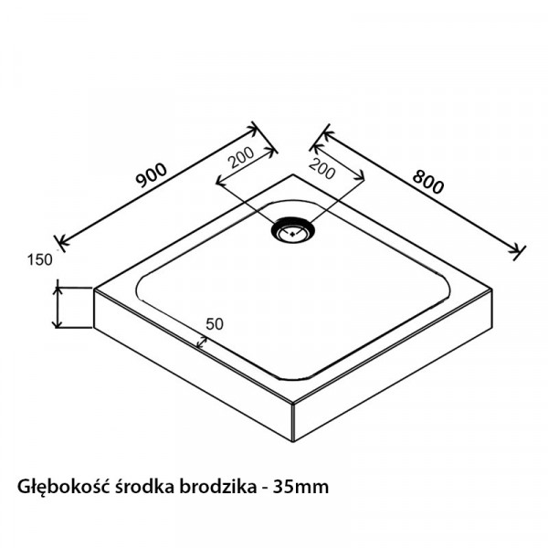Brodzik prostokątny 90x80 SXL03B black czarny syfon 15cm głęboki wysoki